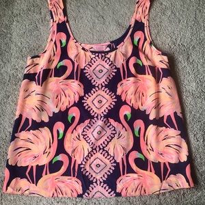 Lilly Pulitzer Flamingo print, silk Cosmo Tank, Size M 🦩